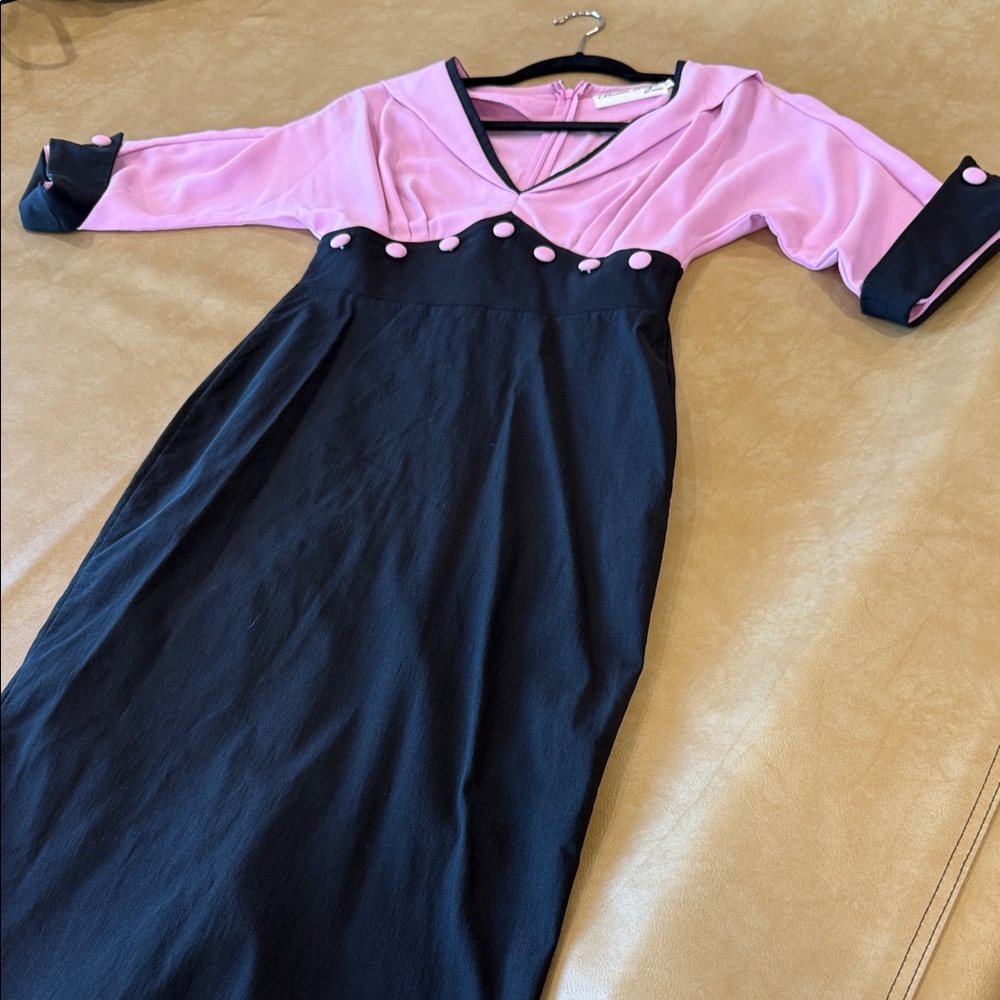 Collectif Pink and Black Buttoned Dress